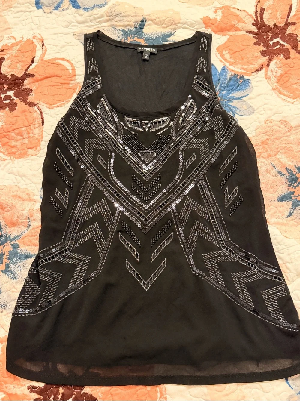 Express Black Sequin-Embellished Tank Camisole